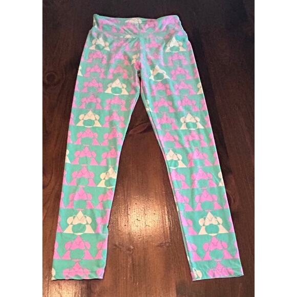 ⭐️ Lularoe Minnie Mouse Pink Green Leggings One Size Fits All Women Soft‎ Pants - Picture 5 of 6